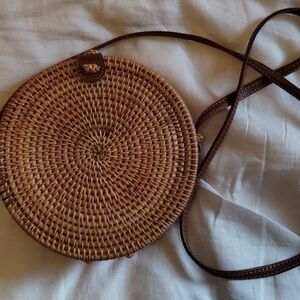 Round Wicker Crossbody Bag